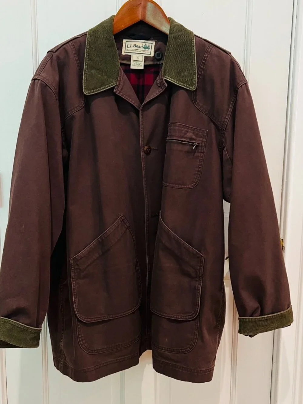 VTG LL Bean Chore Barn Field Coat Mens Size XL Canvas Corduroy Collar